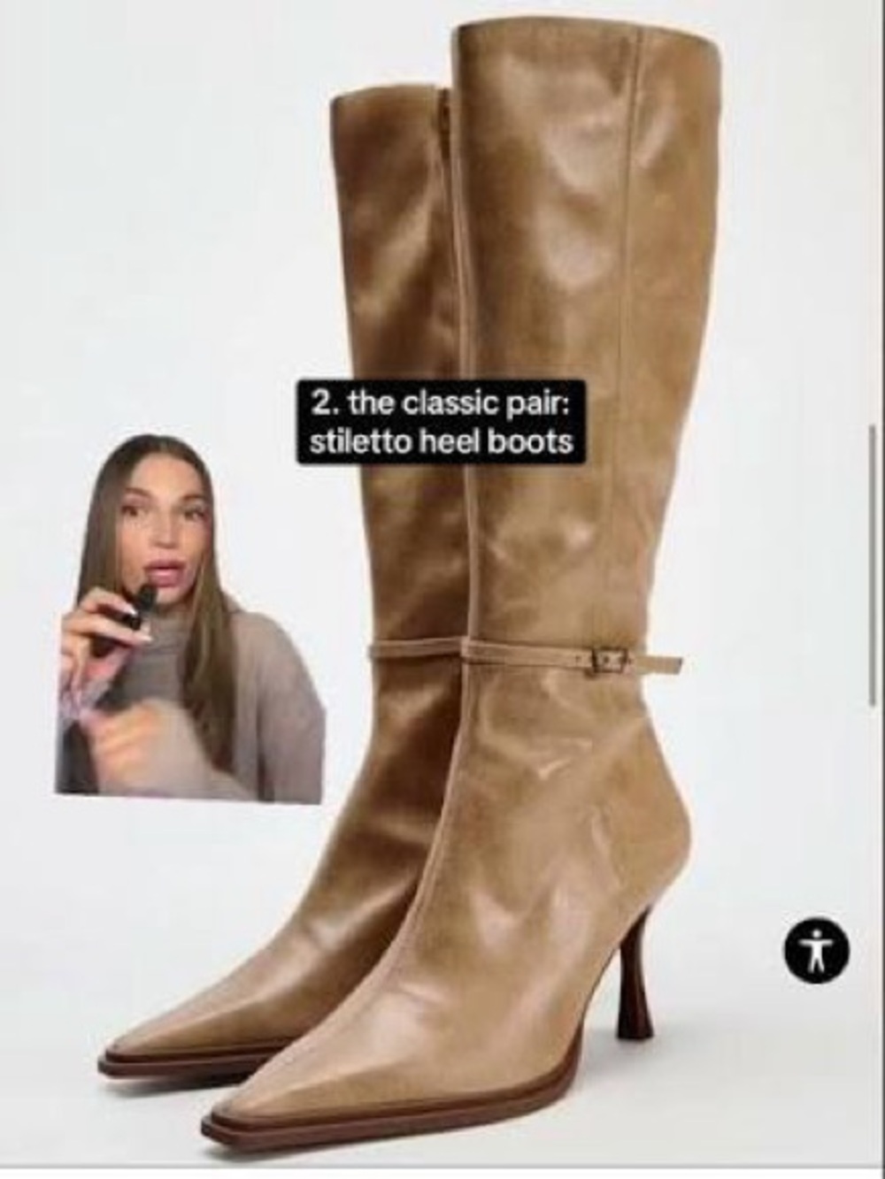 Zara Camel Tan Knee-High Pointed-Toe Heeled Boots - Picture 14 of 14